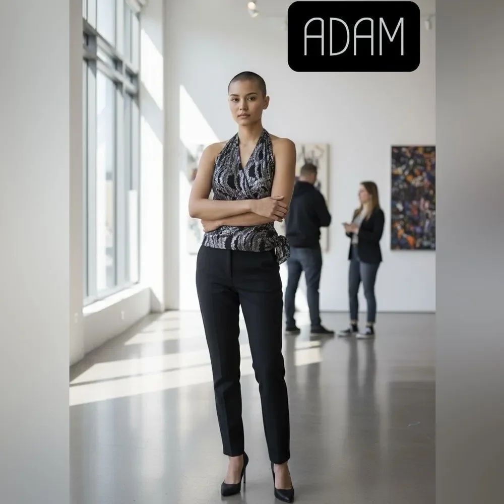 Authentic Adam Sleeveless Black Silver Metallic Tank Wrap Tie Top Size 8